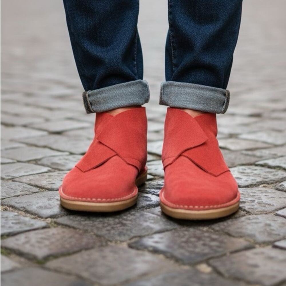 DUSICA DUSICA Burnt Orange Leather Suede Desert Boots Handmade Italian Shoes 7